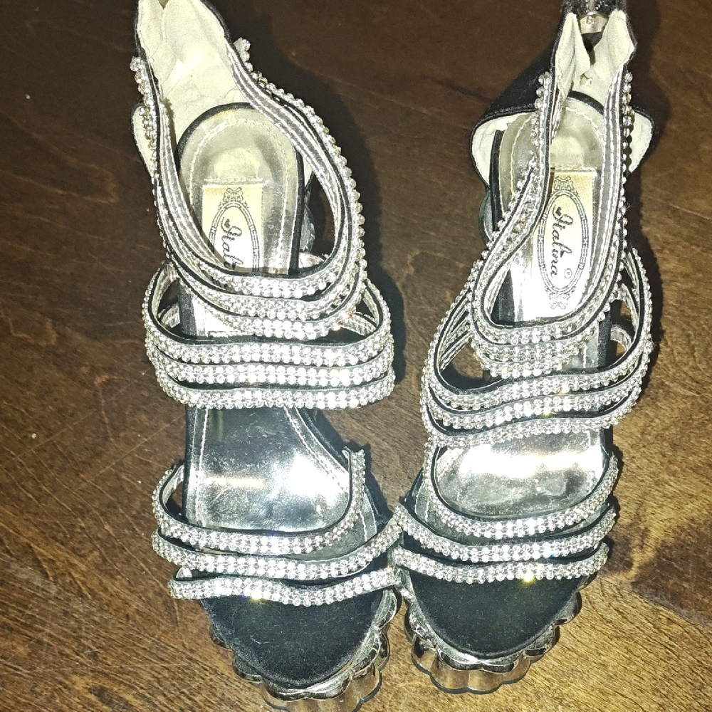 Italina Silver Rhinestone Strappy Heels